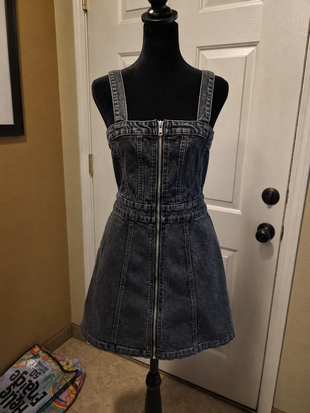 Wild Fable Black Acid Wash Denim Zip Front Mini Dress Size S